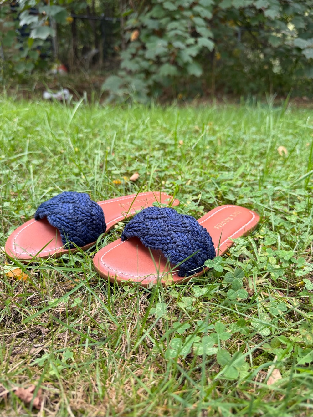Jack Rogers Navy Braided Slide Sandals with Tan Footbed